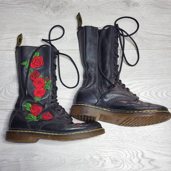 Dr. Martens Shoes Dr Martens Black Embroidered Rose Mid Calf Vonda